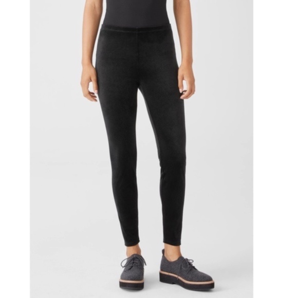 NWT New Eileen Fisher Black Ankle Length Slim Fit Stretch Velvet Knit Leggings - Picture 2 of 7